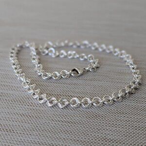 NEW Flower Chain Necklace Handmade in 925 Sterling Silver - 17" - Handcrafted